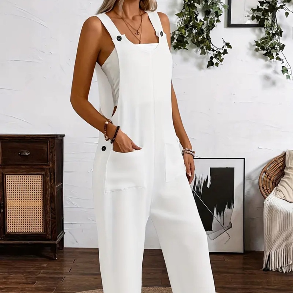 Women's White Jumpsuit size medium NWOT new overalls summer outfit CIDER - Picture 2 of 9